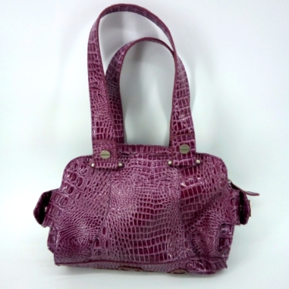 Jessica Simpson Faux Crocodile Purple Shoulder Bag Vegan Handbag Purse Gingham - Picture 2 of 15